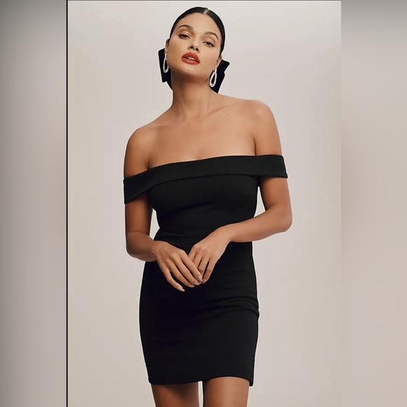 BHLDN Maci Off-The-Shoulder Stretch Crepe Mini Dress LBD - Picture 1 of 11